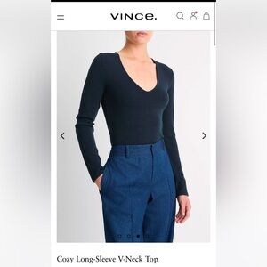 VINCE cozy long sleeve v neck‎ tee in deep ocean blue Medium or Small